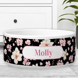 Sakura Floral Pattern Black Pink Name Pet Dog Bowl<br><div class="desc">Pawsome Watercolor Cherry blossom,  Sakura,  Floral Pattern Pet dog bowl with a name label in black and pink,  for the cutest furry girl. Easily personalize the text. - Kate Eden Art</div>