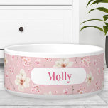 Sakura Floral Pattern Spring Name Pink Pet Bowl<br><div class="desc">Pawsome Watercolor Cherry blossom,  Sakura,  Floral Pattern spring Pet Bowl with a name label,  for the cutest furry girl. Easily personalize the text. - Kate Eden Art</div>