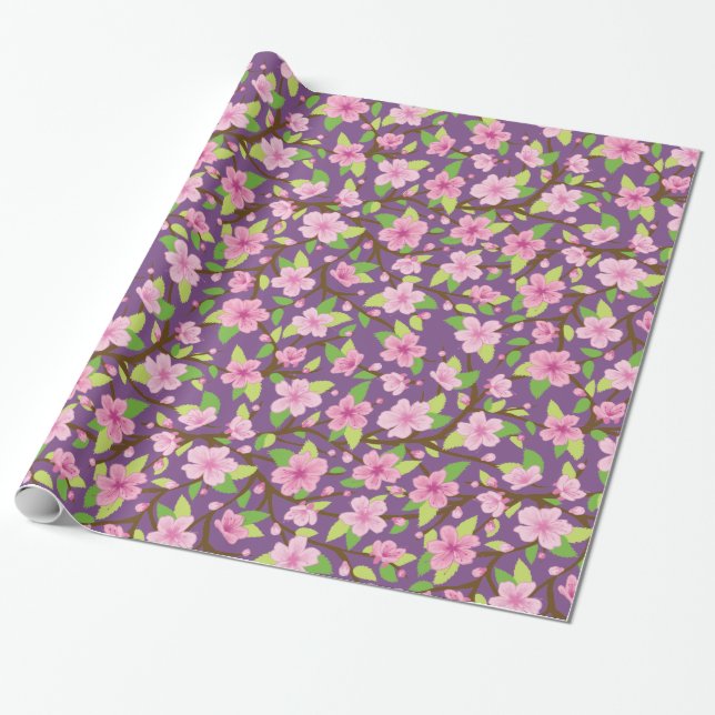 Sakura Flower Illustration Wrapping Paper (Unrolled)