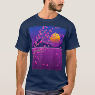 Sakura Flower Japan 80s Vaporwave Sunset Cherry Bl T-Shirt