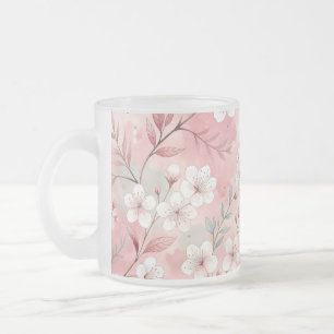 Sakura Flower Pattern Pink Frosted Glass Coffee Mug