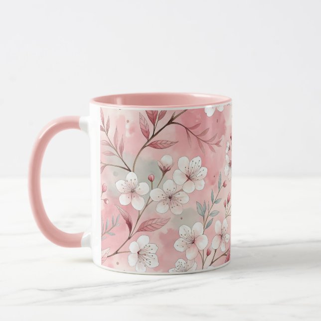 Sakura Flower Pattern Pink  Mug (Left)