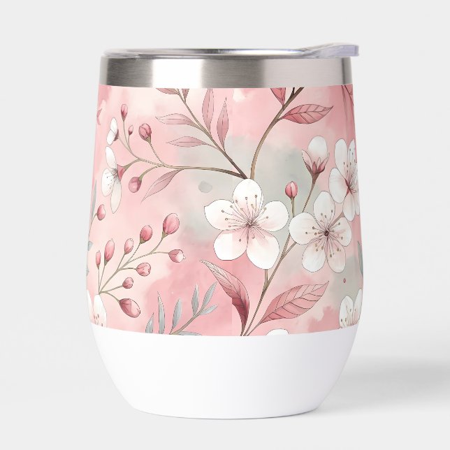 Sakura Flower Pattern Pink  Thermal Wine Tumbler (Left)