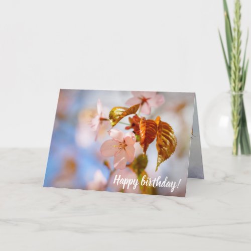 Sakura Flowers And Orange Leaves In Springtime Card