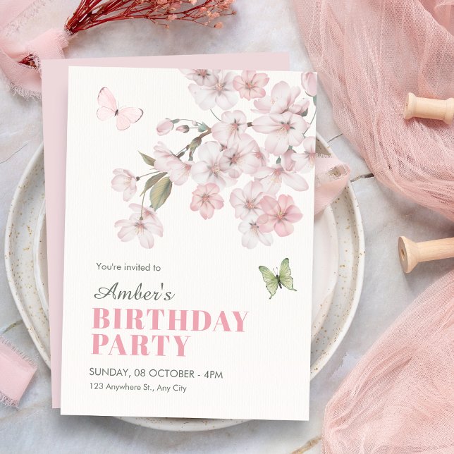 Sakura flowers bloom birthday invitation (Creator Uploaded)