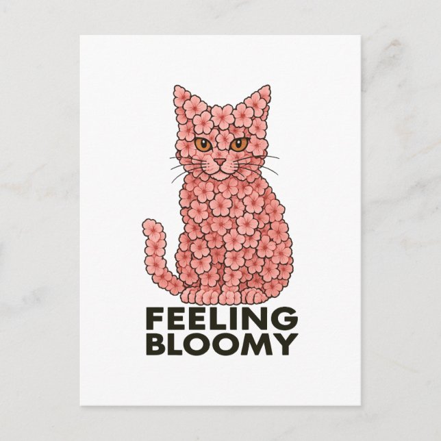 Sakura Flowers Cat Feeling Bloomy Postcard (Front)