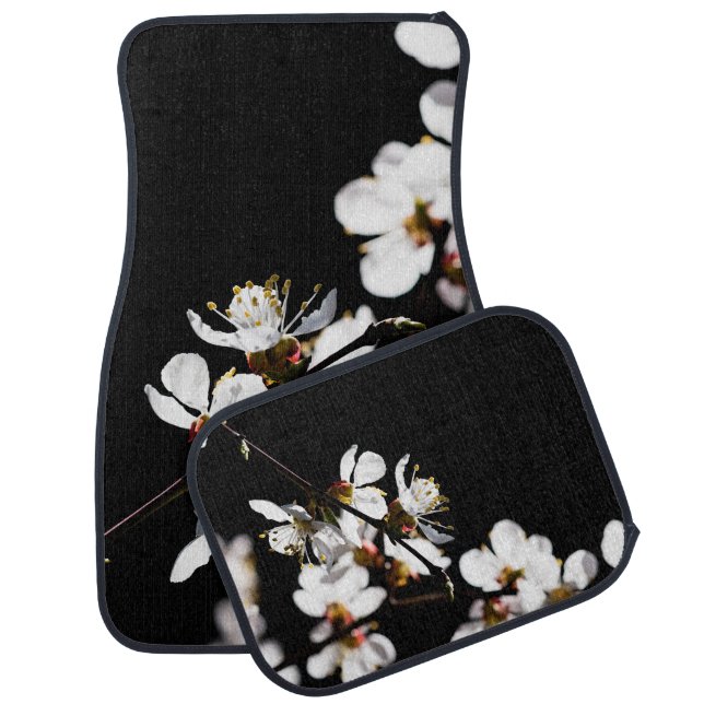 Sakura flowers on black car floor mat (Set)