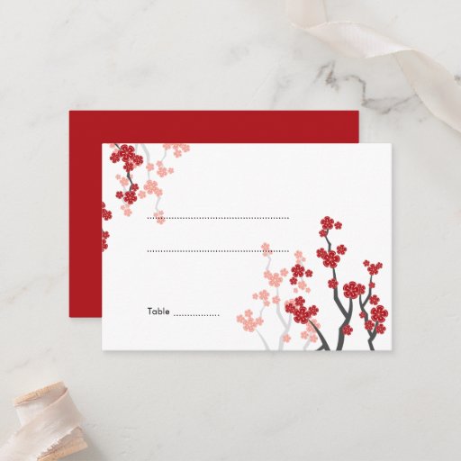 Customizable Red Sakuras 2 Cherry Blossoms Custom Place Card Business Card Template