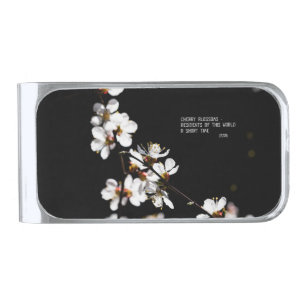 Sakura flowers silver finish money clip