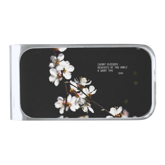 Sakura flowers silver finish money clip (Front)