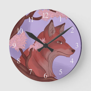 Sakura Fox Round Clock