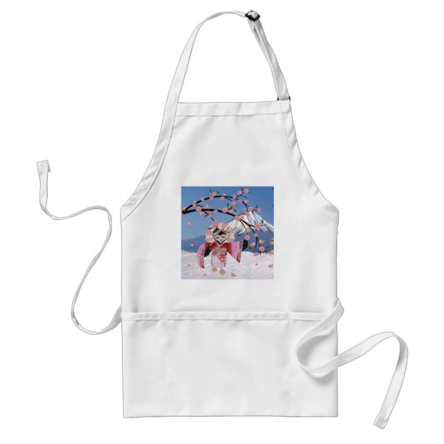 Sakura Geisha Bird in the Snow Cherry Blossoms Adult Apron (Front)