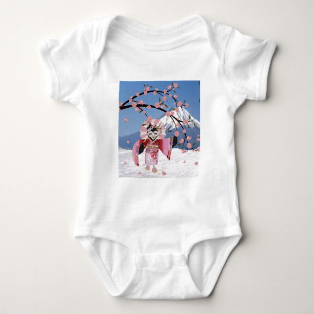 Sakura Geisha Bird in the Snow Cherry Blossoms Baby Bodysuit (Front)