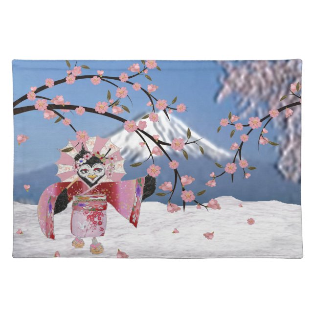 Sakura Geisha Bird in the Snow Cherry Blossoms Placemat (Front)