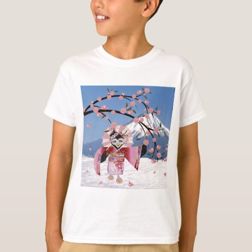 Sakura Geisha Bird in the Snow Cherry Blossoms T_Shirt