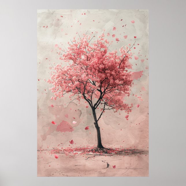 Sakura in the Wind – Japanese Cherry Blossom Paint Poster (Front)