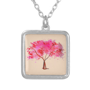 Pink Gemstones Lariat Necklace Cherry Blossom Sakura Japanese 