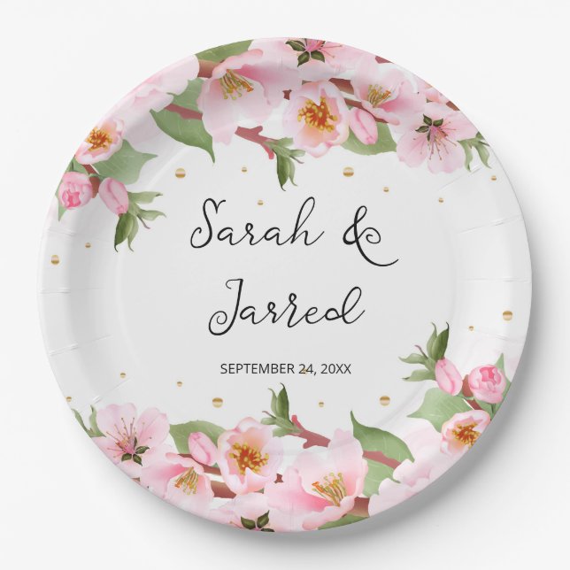 Sakura Japanese Cherry Blossom Asian Paper Plates (Front)