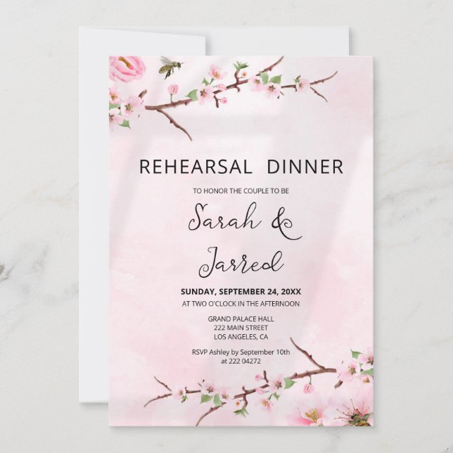 Sakura Japanese Cherry Blossom Asian Rehearsal Invitation (Front)
