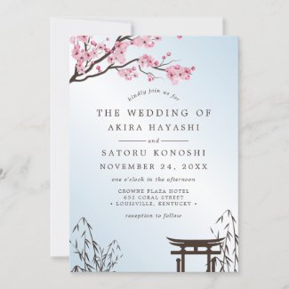 Sakura Japanese Cherry Blossom Asian Wedding Invitation