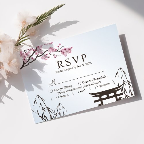 Sakura Japanese Cherry Blossom Asian Wedding RSVP Card