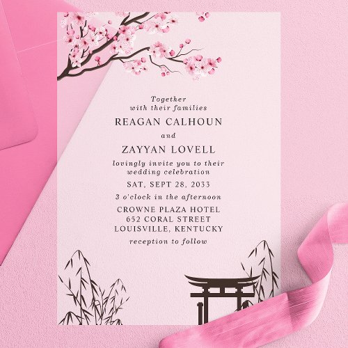 Sakura Japanese Cherry Blossom Asian Wedding Vellum Invitations