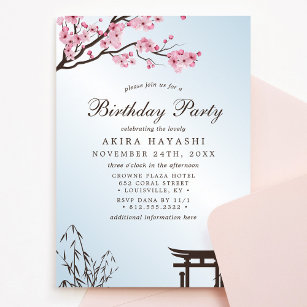 Sakura Japanese Cherry Blossom Birthday Party Invitation