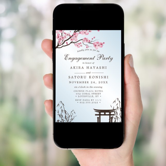 Sakura Japanese Cherry Blossom Engagement Party Invitation (Front Digital)