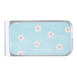Sakura Japanese Cherry Blossom Floral Silver Finish Money Clip