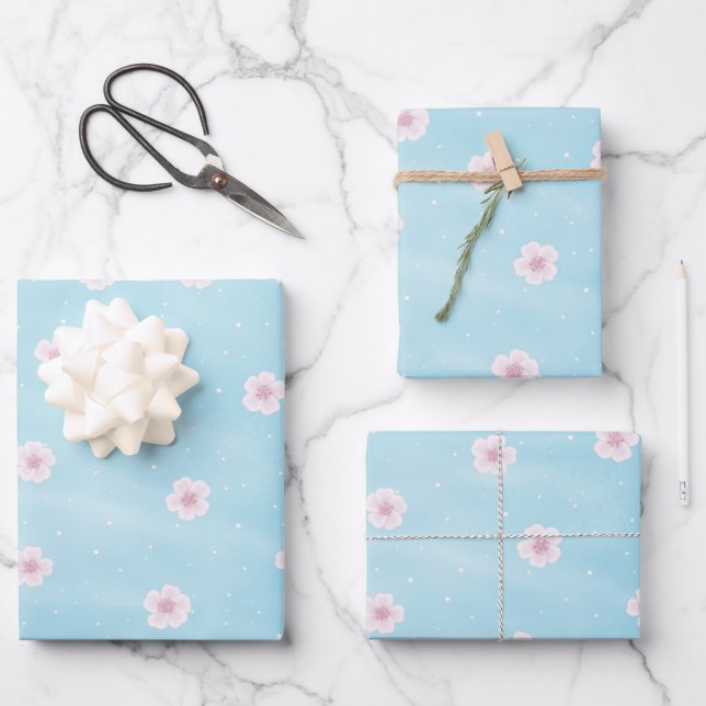Sakura Japanese Cherry Blossom Floral Wrapping Paper Sheets (Front)