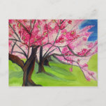 Sakura Japanese Cherry Blossom watercolor art Postcard