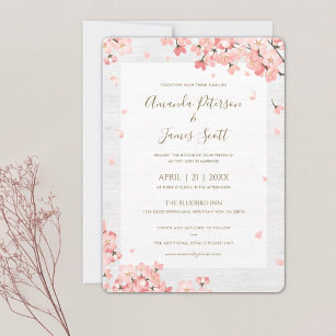 Sakura Japanese Cherry Blossoms Wedding Invitation