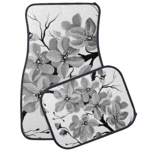 Sakura Japanese Cherry Tree Black and White Car Floor Mat