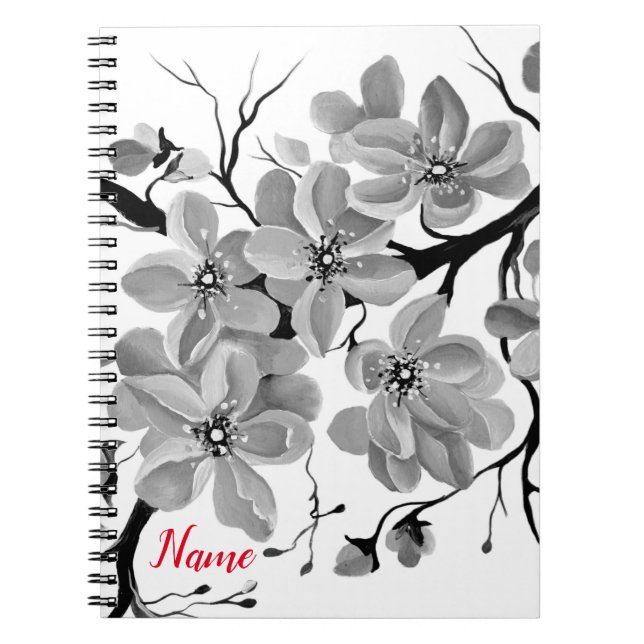 Sakura Japanese Cherry Tree Black and White   Notebook (Front)