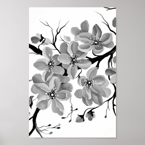 Sakura Japanese Cherry Tree Black and White   Poster