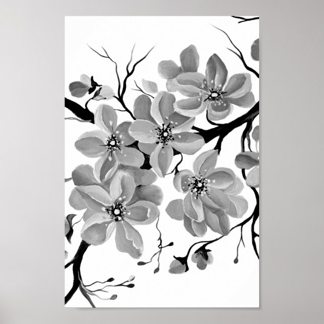 Sakura Japanese Cherry Tree Black and White   Poster (Front)