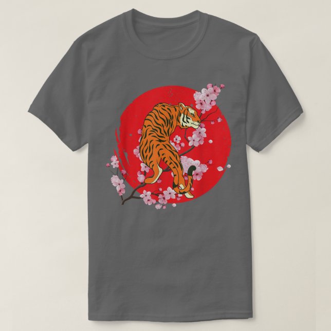 Sakura Jungle Animal Wild Cat Cherry Blossom Asian T-Shirt (Design Front)
