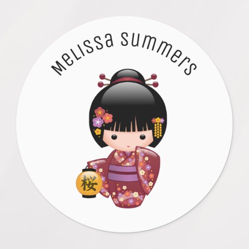 Sakura Kokeshi Doll _ Cute Geisha Girl Kids Labels