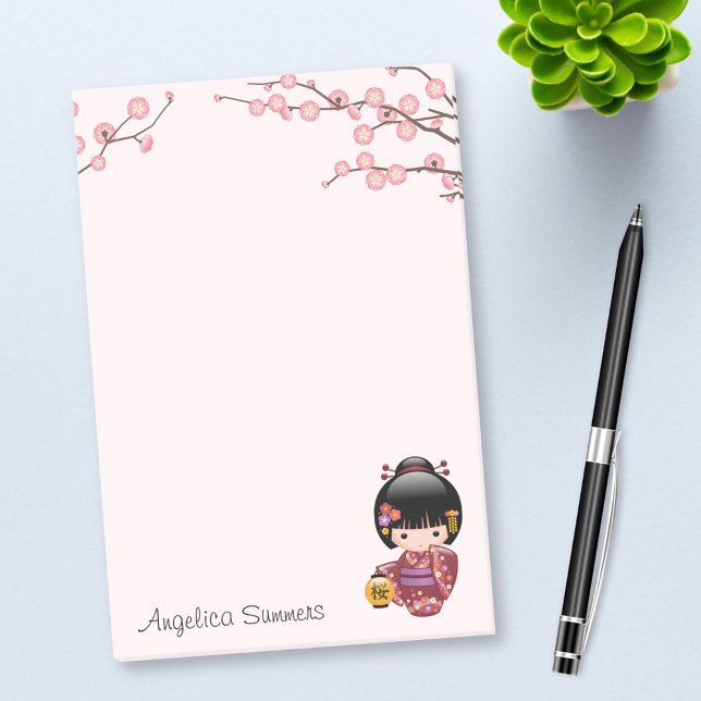 Sakura Kokeshi Doll Cute Geisha Girl Pink Post-it Notes (Creator Uploaded)