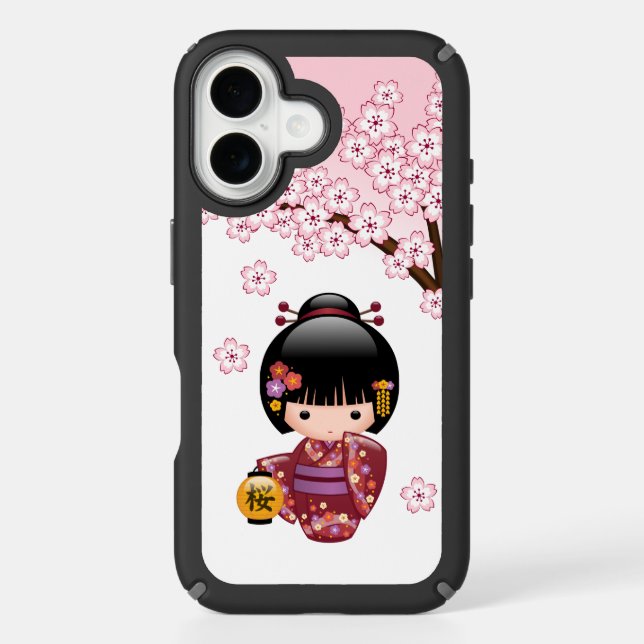 Sakura Kokeshi Doll Cute Geisha Girl Speck iPhone Case (Front)