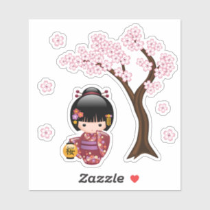 Sakura Kokeshi Doll - Cute Geisha Girl Sticker