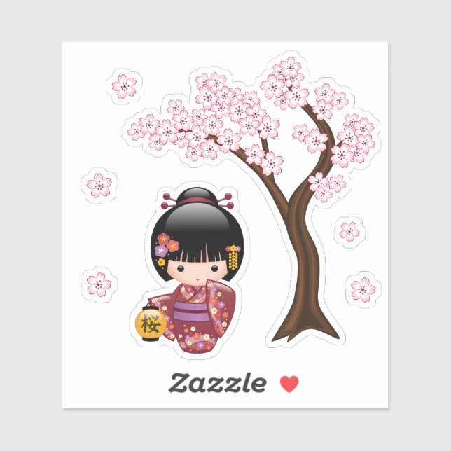 Sakura Kokeshi Doll - Cute Geisha Girl Sticker (Sheet)