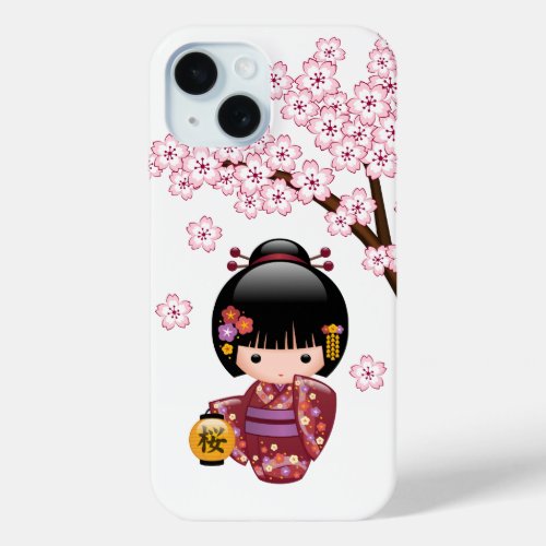 Sakura Kokeshi Doll _ Cute Japanese Geisha Girl iPhone 15 Case