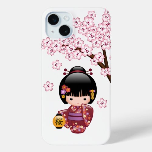 Sakura Kokeshi Doll _ Cute Japanese Geisha Girl iPhone 15 Plus Case