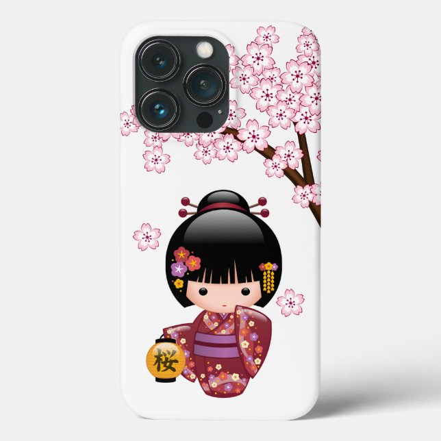 Sakura Kokeshi Doll - Cute Japanese Geisha Girl Case-Mate iPhone Case (Back)