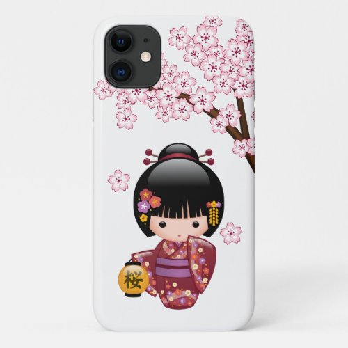 Sakura Kokeshi Doll _ Cute Japanese Geisha Girl iPhone 11 Case