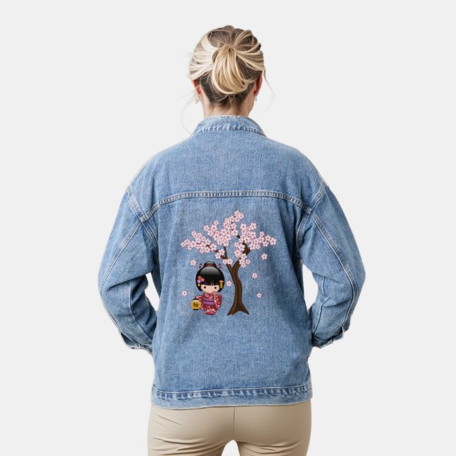 Sakura Kokeshi Doll - Cute Japanese Geisha Girl Denim Jacket (Model)