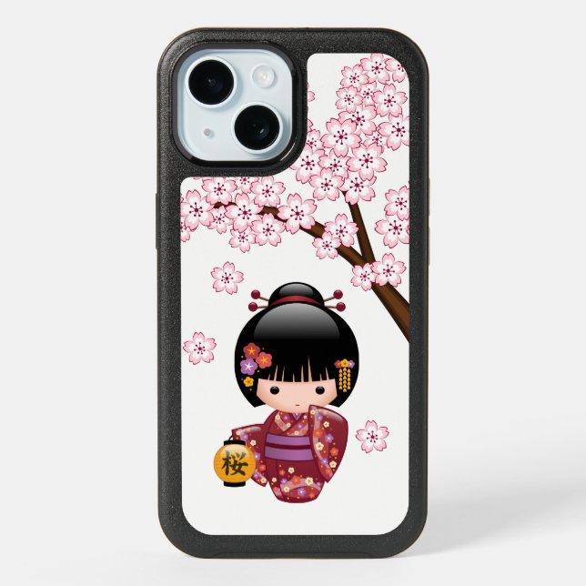 Sakura Kokeshi Doll - Cute Japanese Geisha Girl iPhone 15 Case (Back)