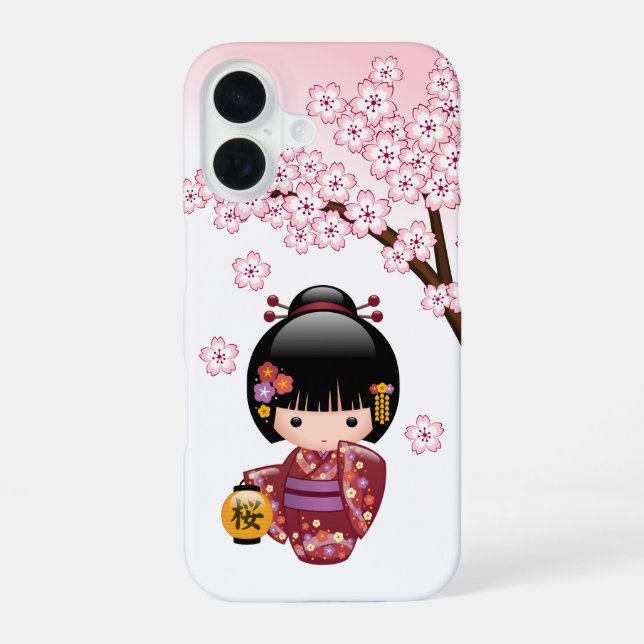 Sakura Kokeshi Doll - Cute Japanese Geisha Girl iPhone Case (Back)