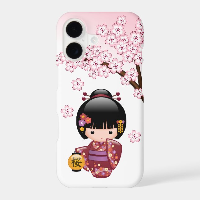 Sakura Kokeshi Doll - Cute Japanese Geisha Girl iPhone Case (Back)
